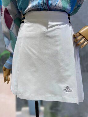 Vivienne Westwood White Pleated Skirt with Striped Waistband